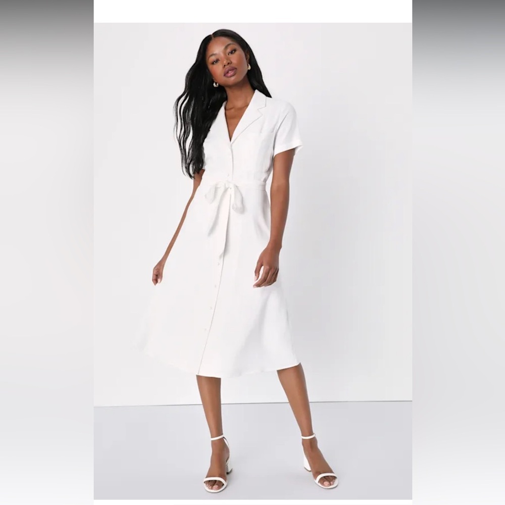 Lulu's Ivory Linen Blend Dress with Belt - LIKE NEW
